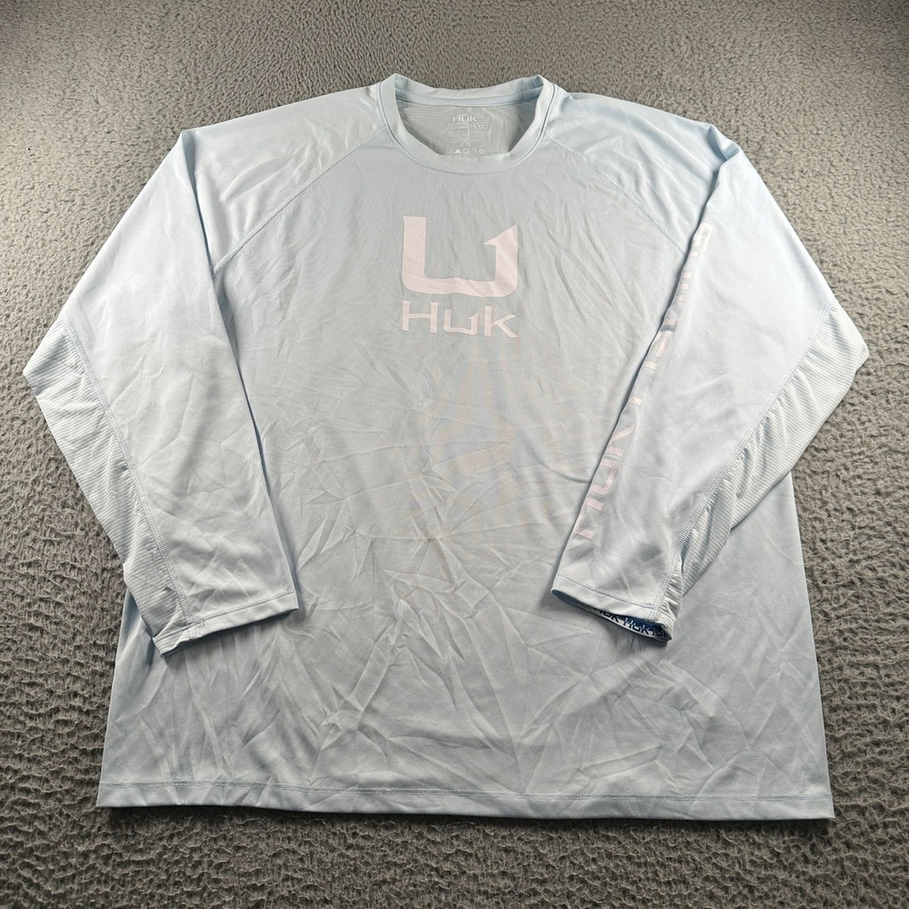 Huk Fishing Long Sleeve Shirt Mens‎ XXL Light Blue Performance Crew Neck Tee